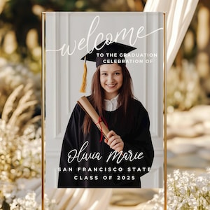 Minimal Graduation Party Welcome Sign, Editable Grad Party Decor, Celebration Welcome Yard Sign, Modern Grad Sign,  Photo Welcome Board