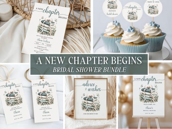 A New Chapter Bridal Shower Bundle Invitation Set, Book Theme Bridal Shower, Storybook Bridal Shower Decor, Storybook Wedding Shower Invite