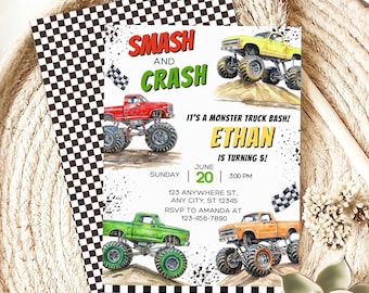 Invitación de cumpleaños de Monster Truck, invitación imprimible para cumpleaños de niño con auto, temática de fiesta de Monster Truck, invitación editable para la fiesta Monster Jam número 5