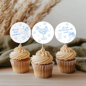 Topos de bolo &quot;Último Brinde na Costa&quot;, Decoração para Despedida de Solteira no Litoral, Decorações para Topo de Despedida de Solteira, Fim de Semana de Bach Desenhado à Mão, A3