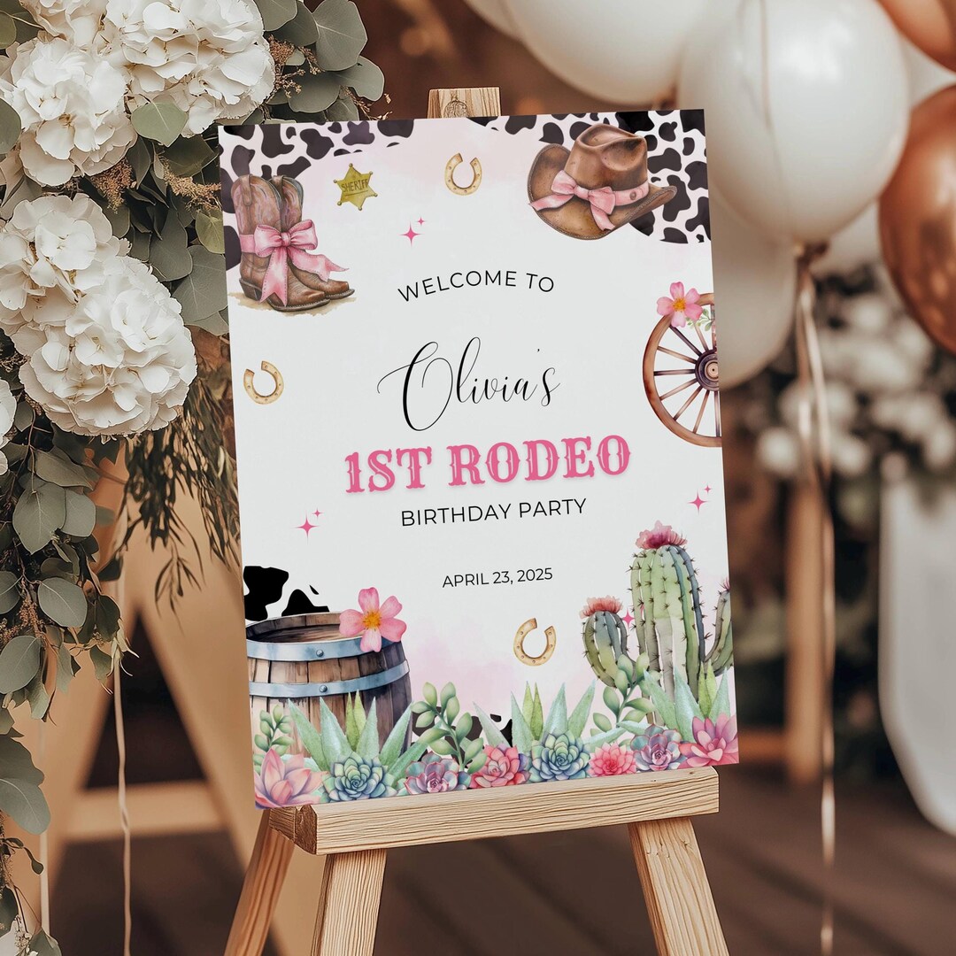 First Rodeo Birthday Party Welcome Sign, Cowgirl Welcome Sign, Editable ...