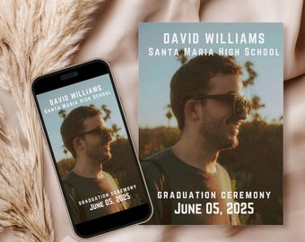 Editable Graduation Minimalist Invite, Senior 2025 Grad Party Invite, High School Graduation Ceremony Announcement, Photo Canva Templates