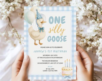 One Silly Goose Birthday Invitation Template, Boy 1st Birthday Invite, Goose 1st Birthday, Editable Silly Goose Party Theme