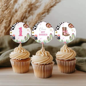 Erste Rodeo Geburtstag Tortendeko, Cowgirl Süßigkeiten Tischdekoration, 1st Rodeo Birthday Girl Wilder Westen Thema, Digital Cupcake Topper, A7