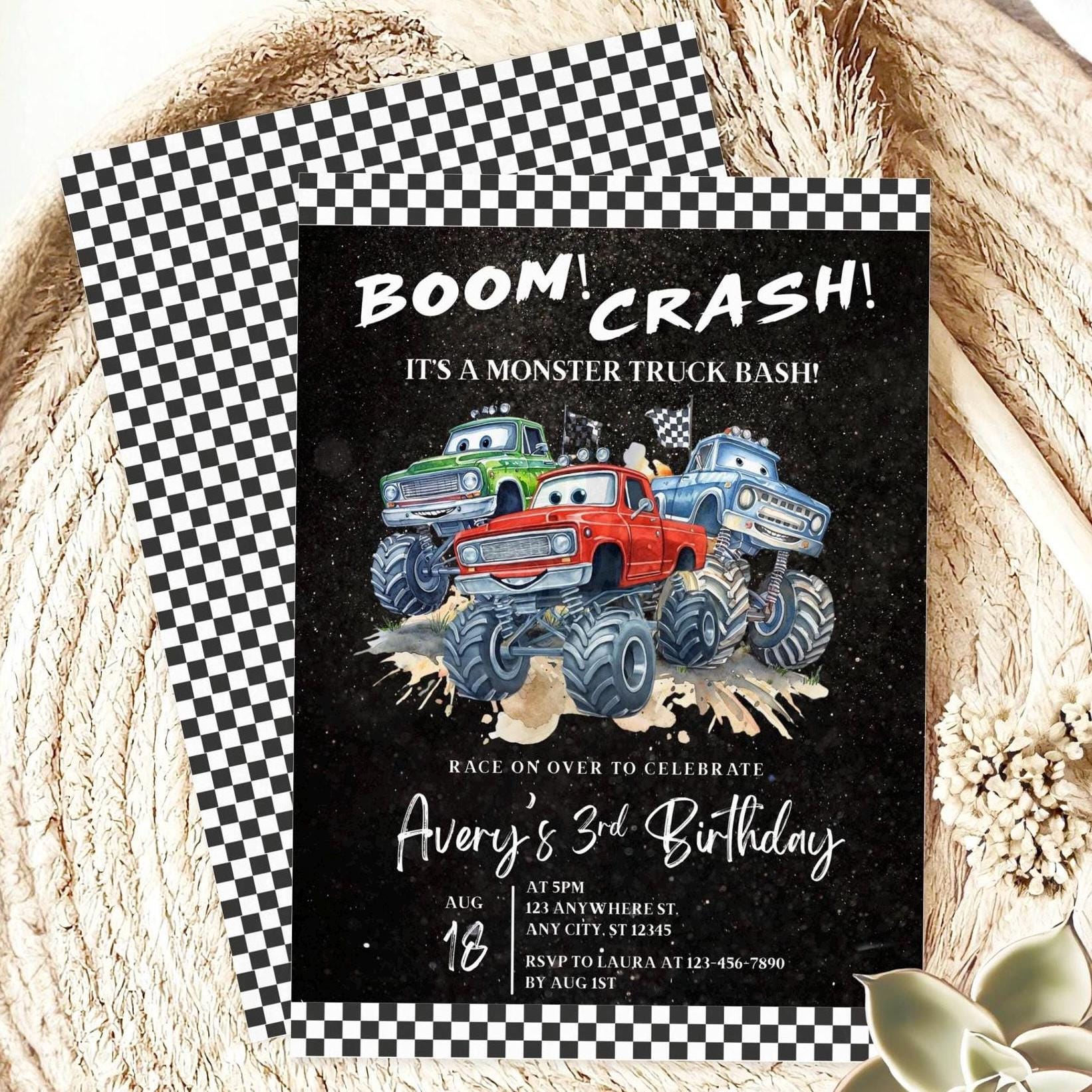 Monster Truck Birthday Invitation Template, Printable Car Boy Birthday Invite, Monster Truck Party Theme, Editable 5th Monster Bash Invite