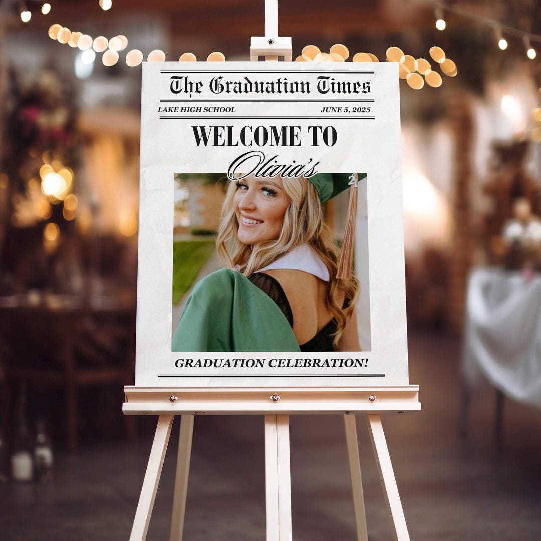 Graduation Newspaper Welcome Sign Template, Editable Photo Graduate ...