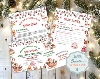 Letter To Santa Set Christmas Printable, Kids Christmas wish list, Nice List Certificate, Santa Mail, Editable Canva Template