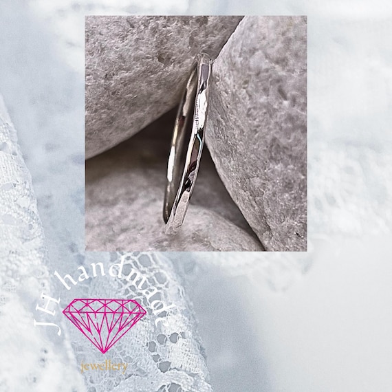 Anello Impilabile In Argento Sterling Testurizzato Fatto A Mano: Fascia Artigianale Biologica - Italia - Foto 12