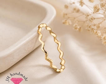 9ct Solid Gold Wave Stacking Ring: 1mm minimalist custom made , recycled 375 Yellow Gold