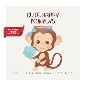 Happy Baby Monkeys - Baby Shower and Birthday Party - Cute Jungle Monkey PNG - Safari Animals Nursery - Digital Download - Sublimation PNG