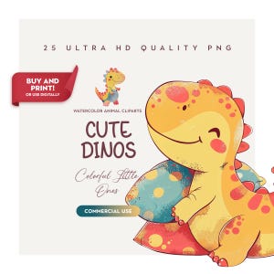 25 cliparts fofos de dinossauros em aquarela de alta qualidade para aniversários infantis, chá de bebê, impressões de decoração de berçário, bebê dinossauro PNG para artesanato e presentes