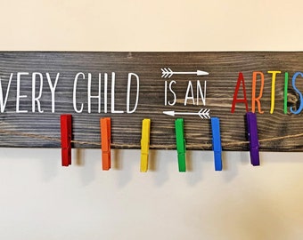 Every Child Is An Artist - Handmade 5 x 30 Wood sign/ Kids Artwork Display/ Wall Display/ Wood Sign/ Home &Living/ Sign/ Home Decor/Gift