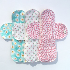 Set of 3 Medium Flow Reusable Cloth Menstrual Pads 8.5&quot;
