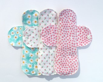 Set of 3 Medium Flow Reusable Cloth Menstrual Pads 8.5"