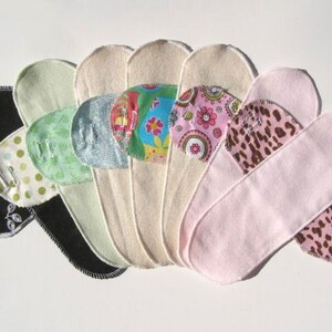 Mystery Pack set of 6 Cloth Mentrual Pantyliners with Attached Wings LONG image 3