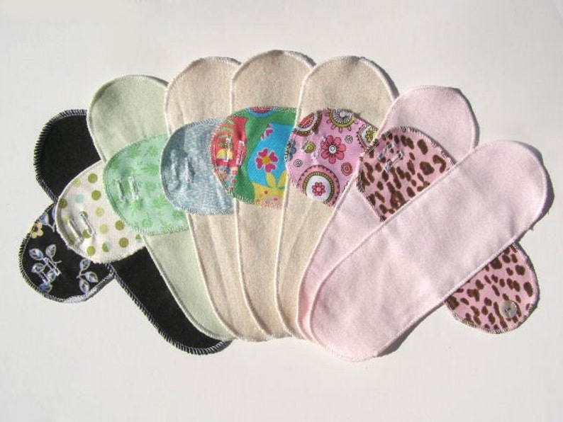 Mystery Pack set of 6 Cloth Mentrual Pantyliners with Attached Wings LONG image 3