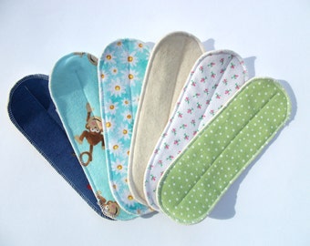 Set of 6 Medium Flow Reusable Cloth Menstrual Wingless Pads 8" Long