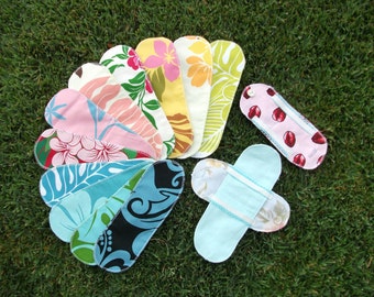 20 Aloha Print Cloth Menstrual Pads Pantyliners w / 2 Detached Wings - LONG