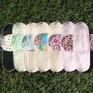 Mystery Pack set of 6 Cloth Mentrual Pantyliners with Attached Wings LONG image 1