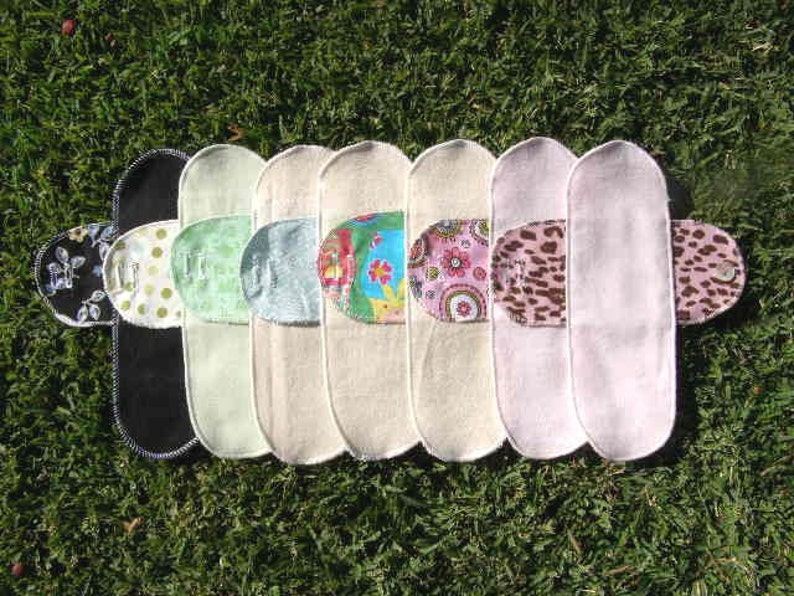 Mystery Pack set of 6 Cloth Mentrual Pantyliners with Attached Wings LONG image 1