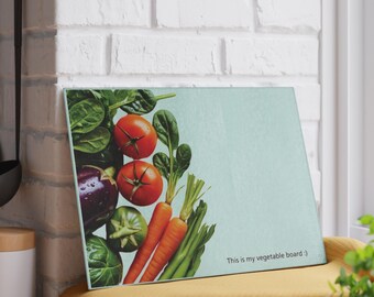 Vegetable Cutting Board, Kitchen Decor, Glass Chopping Board, Foodie Gift, This is My Veggie Board, Housewarming Present
