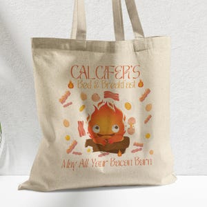 Calcifer Tote Bag: Spirited Away Studio Ghibli Inspired Cotton Shoulder Bag