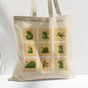 Cute Yoga Frog Tote Bag - Perfect Gift for Frog Lovers - Unique Yoga Frog Tote - Fun Green Frog Yoga Gift Idea