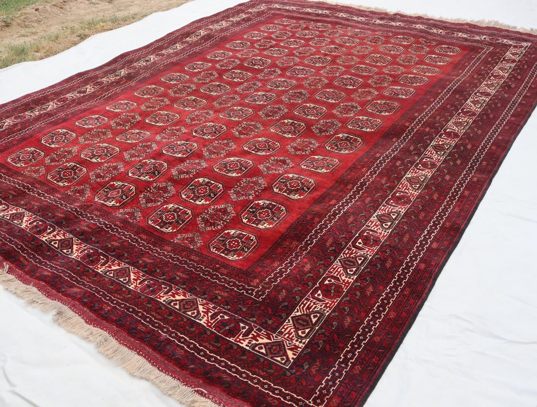 Waziri Rug 9x11 Ft 1980s Afghan Handmade Waziri Rug: Turkmen Tribal Wool, Oriental ...