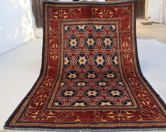 Alfombra afgana antigua de alta calidad Super Kazak con medallón de 4 x 7 pies (4,2 x 6,6 pulgadas)