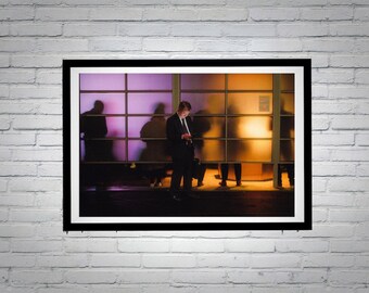 Tokyo Street Photography Print: Shimbashi Businessman, Neon Shadows, Frosted Glass
