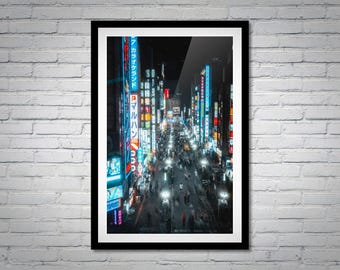 Shinjuku Kabukicho Neon Night Photography: Tokyo Cyberpunk Urban Wall Art