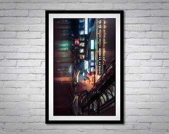 Tokyo Night Street Photography Print: Shinjuku Neon Alley, Cyberpunk Japan Wall Art