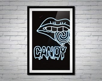 Neon Lips Candy Sign Print: Tokyo Pop Art Photography