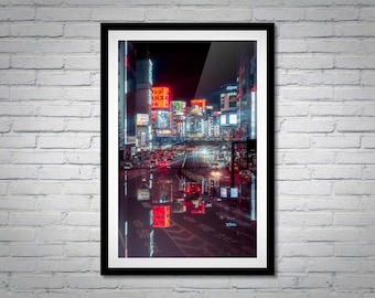 Tokyo Night Photography Print: Shinjuku Neon Cityscape, Japan Urban Art