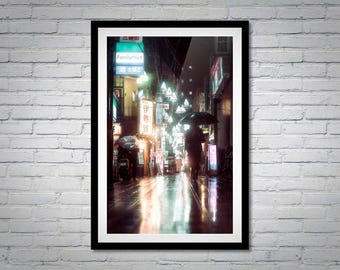 Rainy Tokyo Street Photography: Neon Alley Cyberpunk Art Print