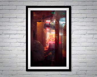 Tokyo Street Photography Print: Neon Reflection, Moody Japan Nightlife