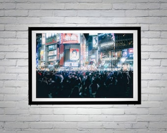 Tokyo Shibuya Crossing Photography Print: Neon Cityscape Wall Art