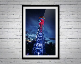 Osaka Tsutenkaku Tower Print: Futuristic Japan Neon Cityscape