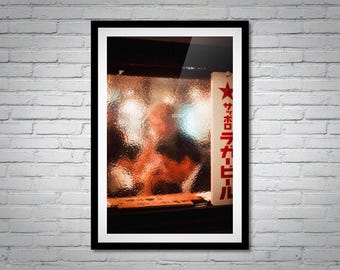 Moody Tokyo Bar Print: Japanese Izakaya Photo, Sapporo Beer Sign