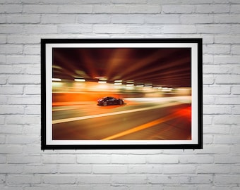 Tokyo Tunnel Car Print: Motion Blur Photography, Japan Street Scene