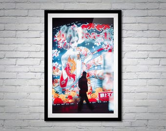 Neon Geisha Tokyo Street Photography Print: Cyberpunk Japan Wall Art