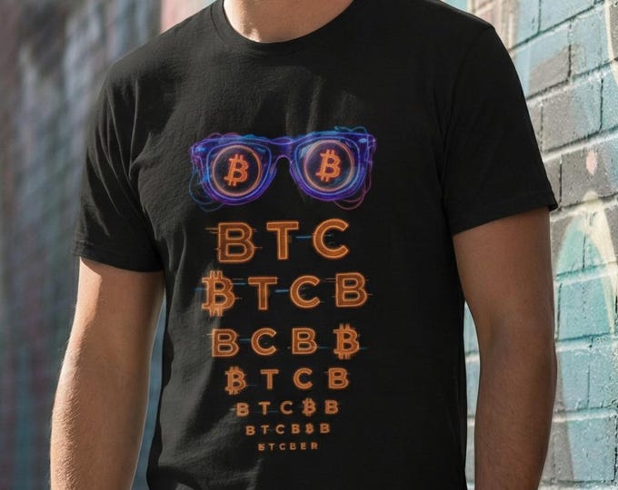 Bitcoin Eye Test T-Shirt | Crypto Trader Tee, BTC Neon Vision Chart Shirt, Cryptocurrency Meme Gift, Blockchain Graphic Tee
