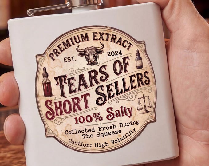 Tears of Short Sellers Flask | Funny Stock Market Gift for Day Traders, Crypto Investors & Hodlers | 6oz Stainless Steel Hip Flask