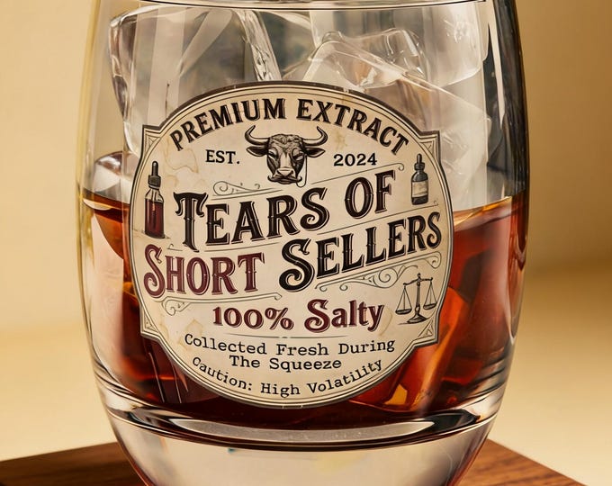 Funny Trader Gift "Tears of Short Sellers", 6oz Rocks Glass for Whiskey, Finance Meme, Bull Market, Crypto Gift Whiskey Glass