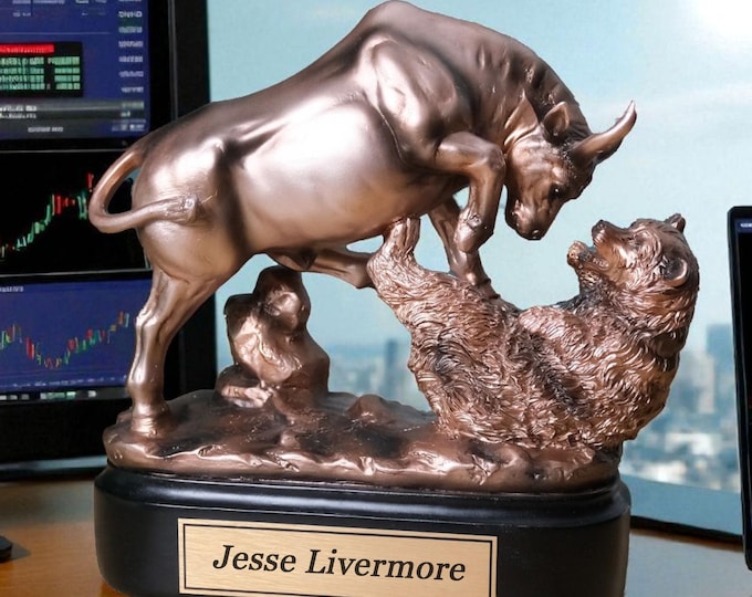 Personalized Bull and Bear Statue | Wall Street Decor | Stock Market Gift | Financial Advisor Office Art | Unique Trader Statue