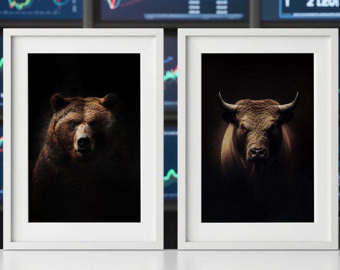 Bull and Bear Fine Art Print Set – Stock Market Decor