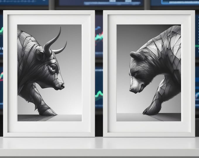 Metallic Bull and Bear Art Print Set – Modern Trader Decor