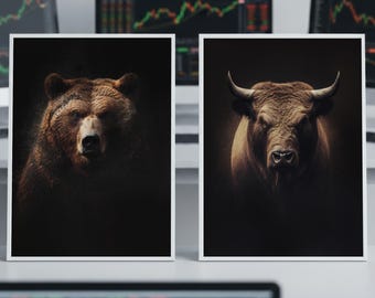 Bull and Bear Fine Art Print Set | Stock Market Wall Art | Trader Gift | Finance Office Decor