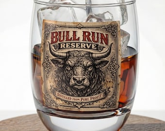 Bullish Trader Whiskey Glass | Alpha Trader Bar Glass, Risk Taker Whiskey Tumbler, Wall Street Bull Design, Gift for Traders
