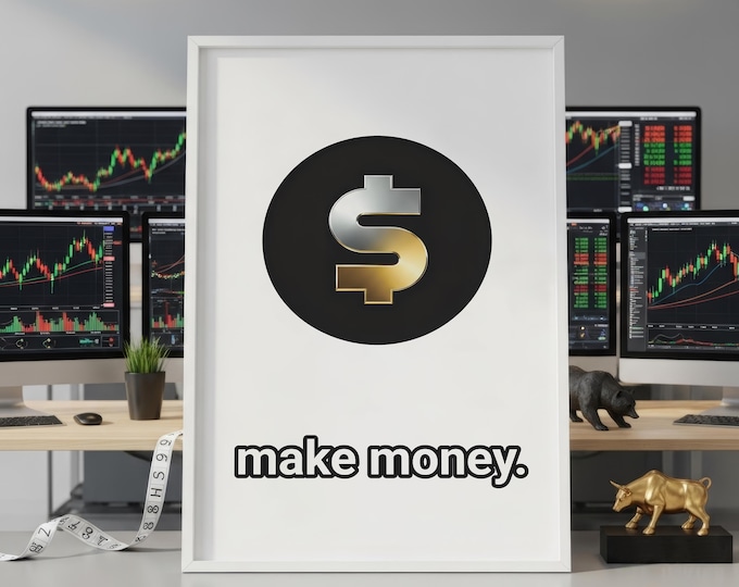 Minimalist Dollar Sign Art Print, Trading Motivation, Office Decor